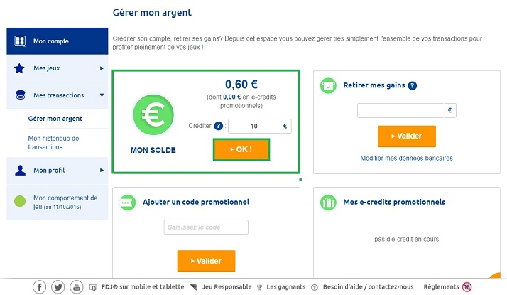 dépôt d'argent réel sur votre compte joueur FDJ.fr