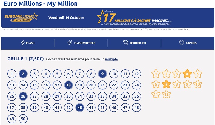 jouer votre grille Euromillions et vos numéros favoris